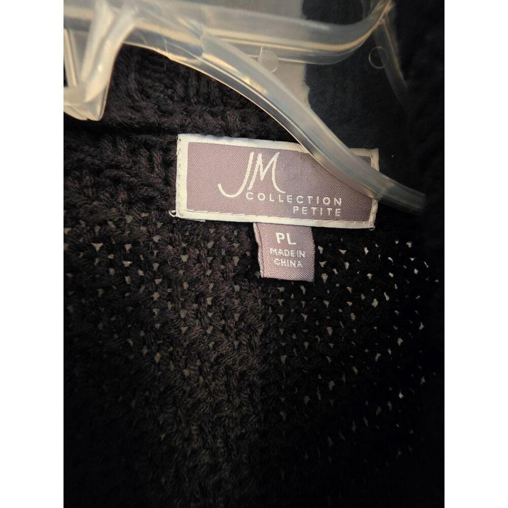 JM Collection Black Toggle Ribbed Collar Knit Open Cardigan Jacket PL - Picture 3 of 13
